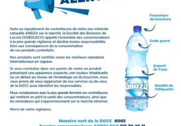 Communiqué/L’alerte de Soboleco face à des contrefaçons de l’eau ANDZA