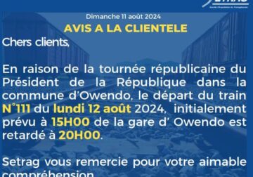 SETRAG : Le départ du train N° 111 de ce lundi 12 août décalé à 20 heures à la gare d’Owendo